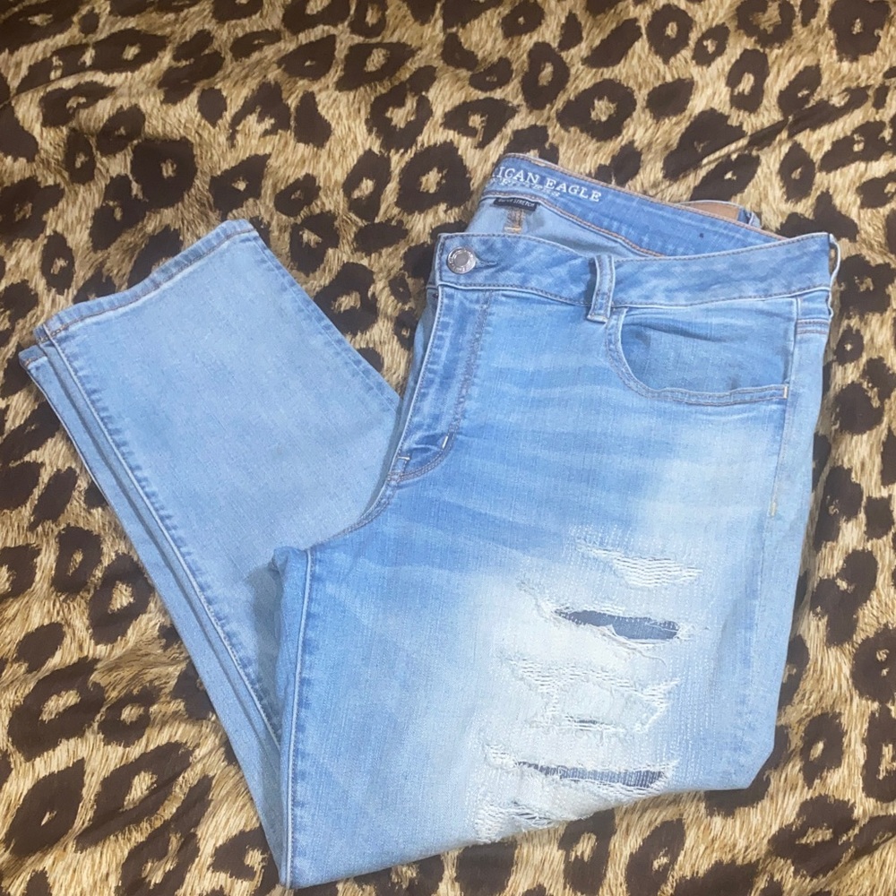 Women’s Patched Distressed Light Wash Blue Jeans